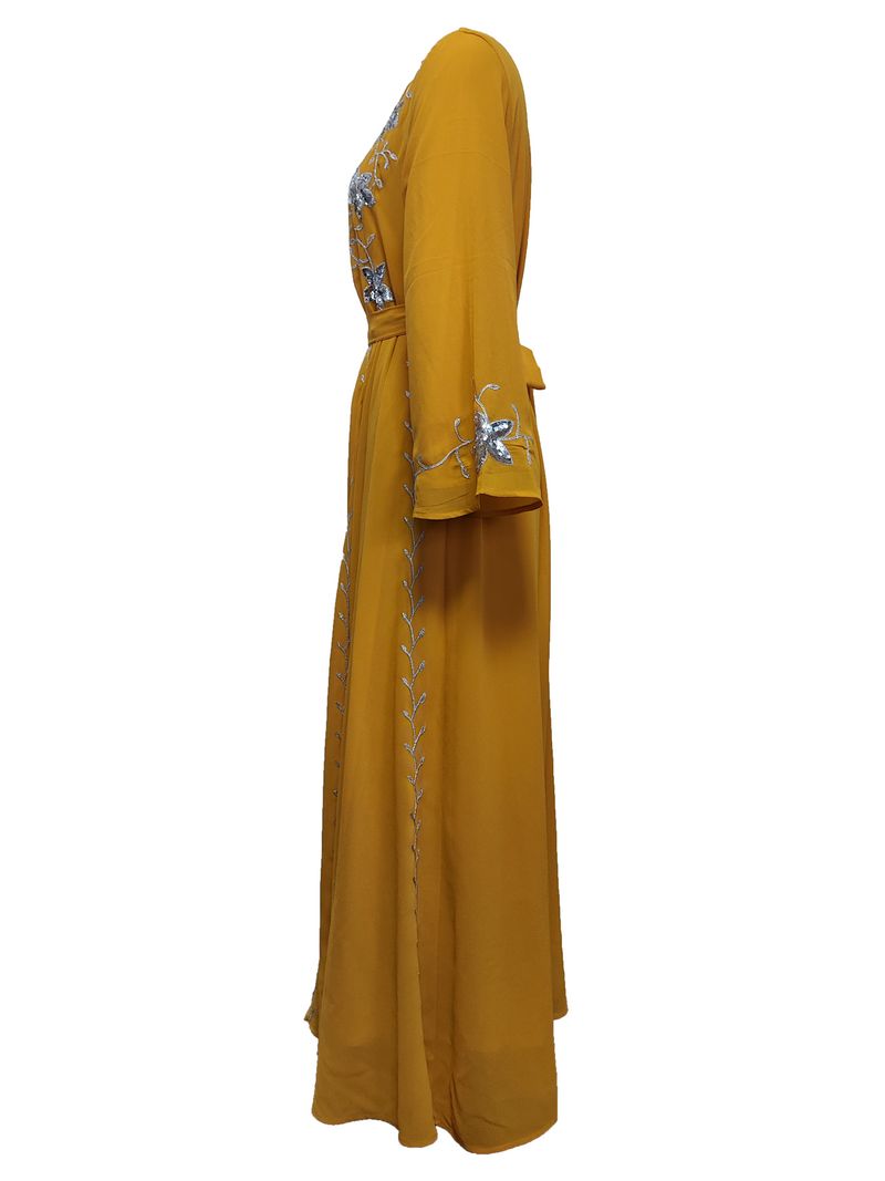 Abito da donna con ricamo e applique Abaya musulmano elegante da festa_voghion.com
