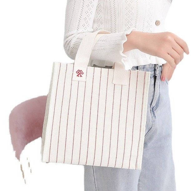 Beige Red Stripe Series Mini-Schultertasche für den Freizeitausflug, wasserdichte Beschichtung für Damen_voghion.com