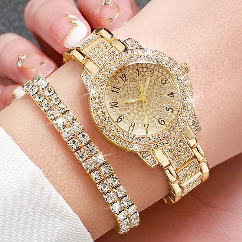 Aurora Atelier 6PCS Fashion Full Diamond Women's Watch Gold Steel Band Analog Quartz Watches Jewelry Set(Without Box)_voghion.com
