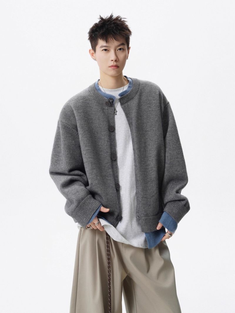 Two-Piece Cardigan Knitted Sweater Men's Jacket Outerwear Autumn Winter New British Business Trend_voghion.com