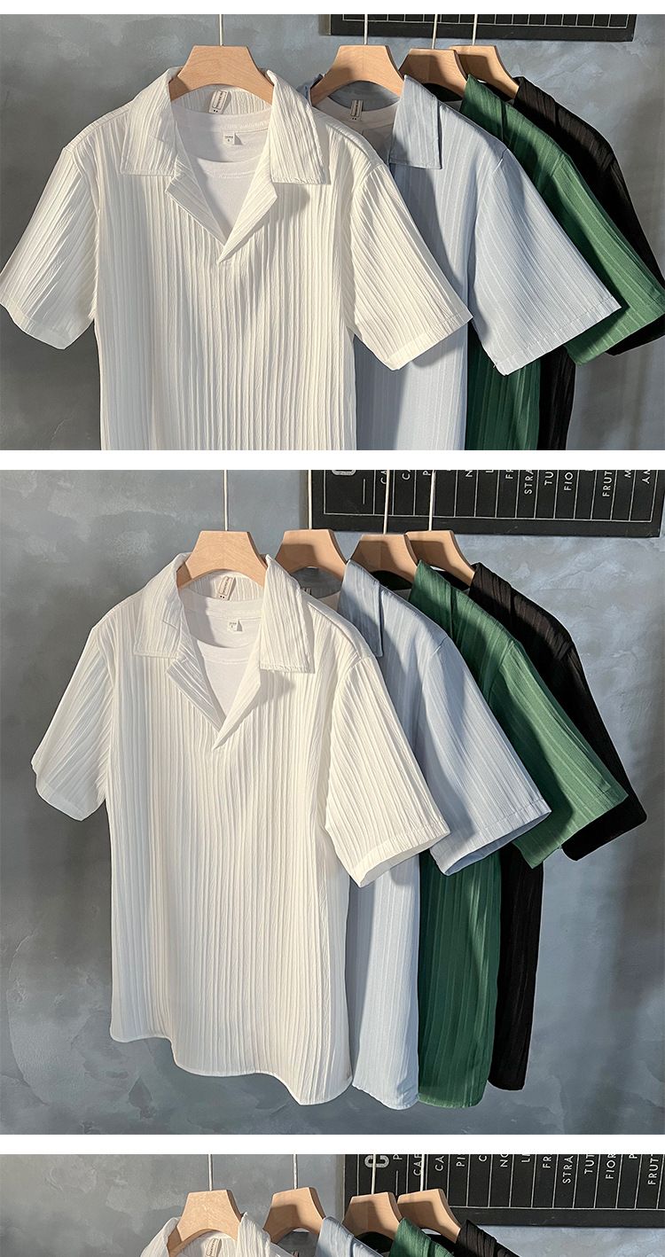 Herrkläder Mogen stil issilke kortärmad pikétröja Herr sommar Trendig Casual T-shirt med mitten av ärm Trendiga halvärmade toppar för män_voghion.com