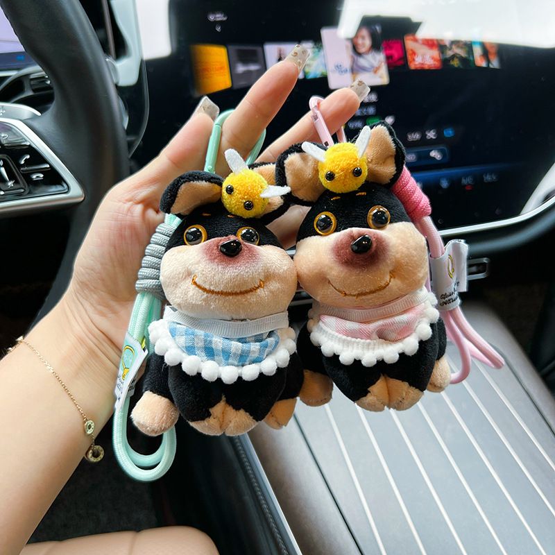 Portachiavi carino a forma di bavaglino con ape e cane, personaggio famoso di Internet, peluche, portachiavi per auto, coppia, borsa, ciondolo_voghion.com
