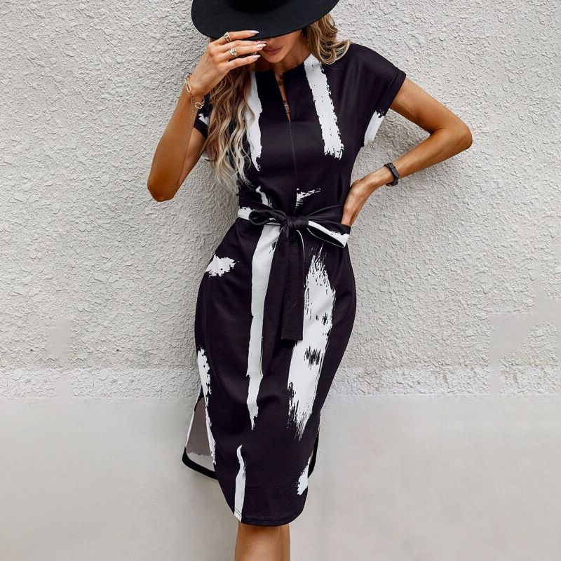Temperamentkleid für Frauen 2025 Neuer sanfter Stil V-Ausschnitt Französischer High-End-eleganter chinesischer Feng Shui-Tintendruckrock_voghion.com