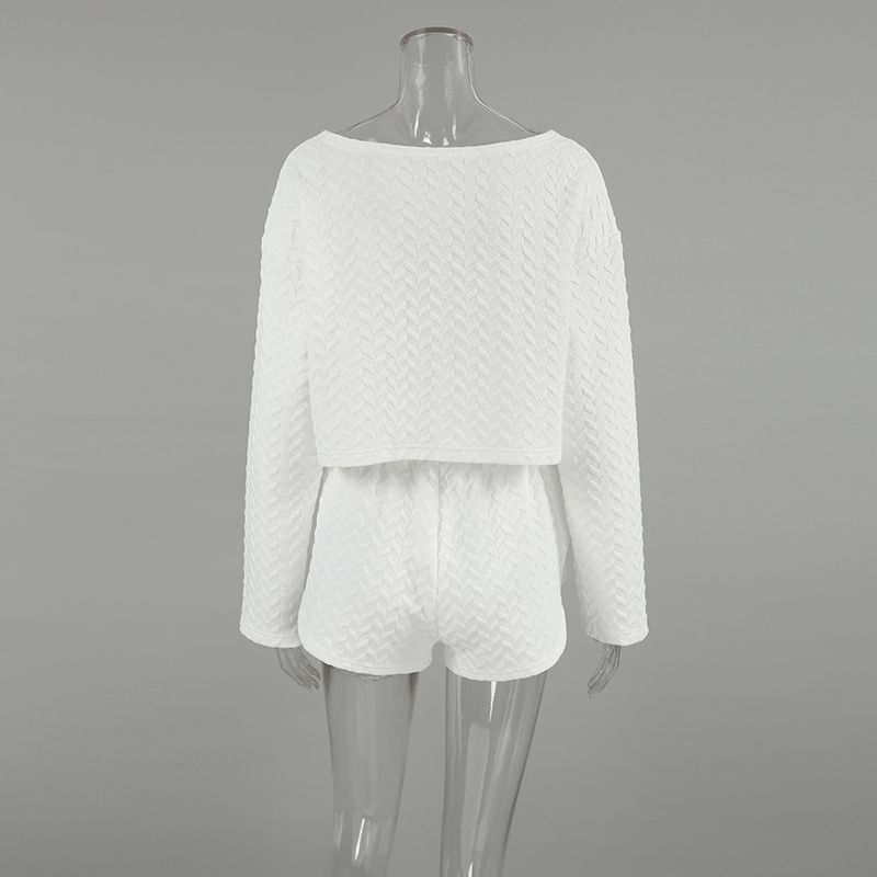 Herbst und Winter Neue bequeme Strickmischung Weiche Langarm-Shorts Pyjama-Set Homewear für Damen_voghion.com