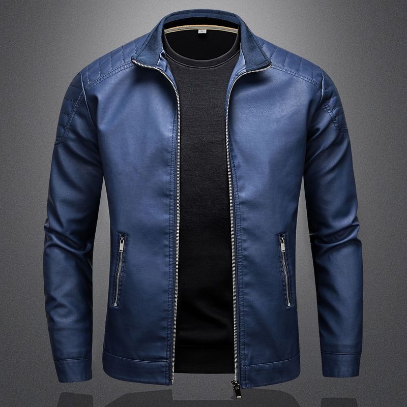 Erkek Günlük Slim Fit Motosiklet PU Deri Ceket, Erkek Kore Versiyonu_voghion.com