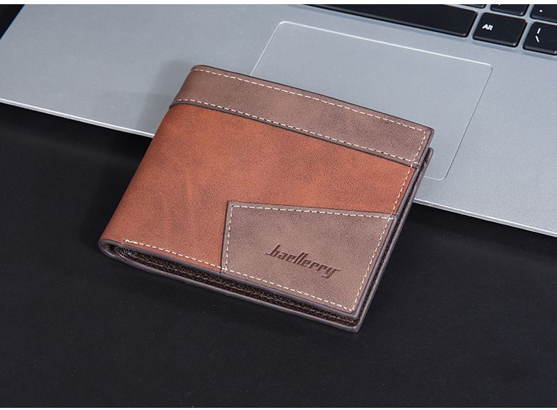 New men's wallet short baellerry contrast color multi-card slots tri-fold coin purse anti-magnetic wallet men_voghion.com