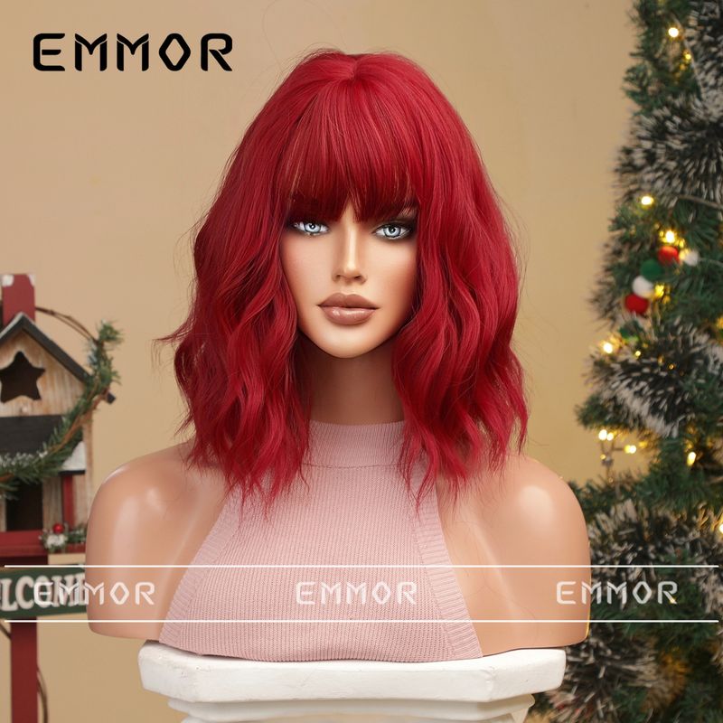 Parrucca colorata per cosplay di Halloween di Natale Qi Bangs parrucca corta riccia bobo acconciatura completa_voghion.com