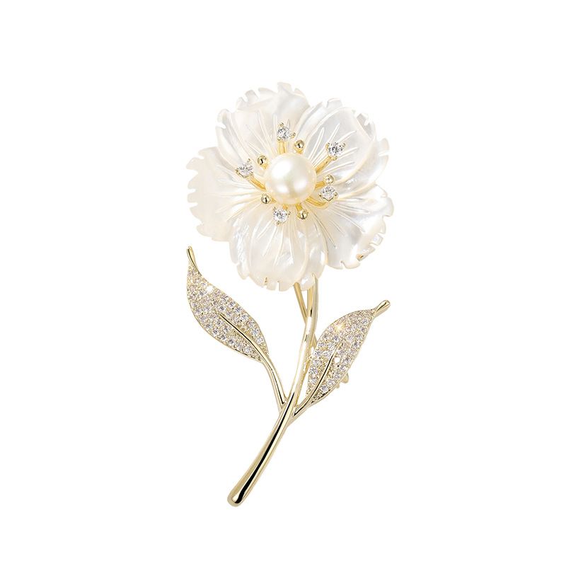 Streng ausgewählte Seewasser-Muttermuschel-Brosche, hochwertige Süßwasserperlen-Blumennadel, literarische und Retro-Accessoires_voghion.com