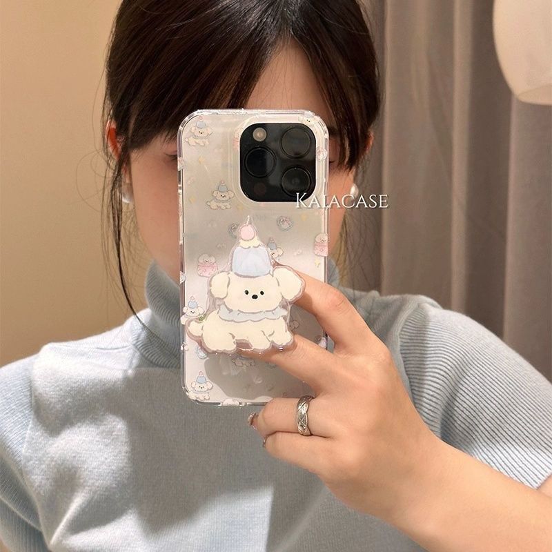 Cute Puppy Airbag Stand Foldable 2-in-1 Simple Retractable Adhesive Rotatable Multifunctional Desktop_voghion.com