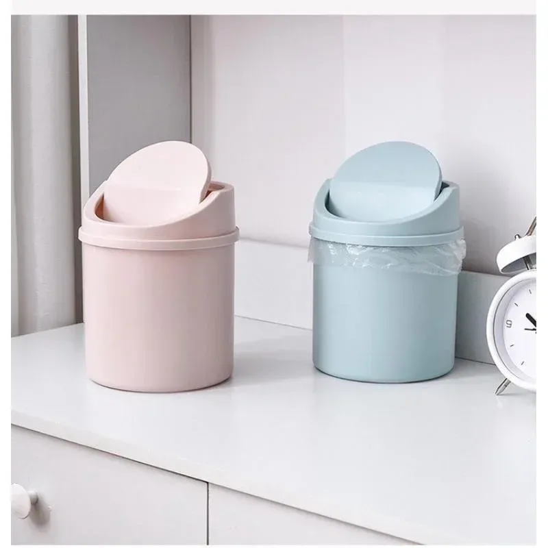 Mini Desktop Bin Small Trash Can Tube With Cover Bedroom Trash Can Garbage Can Clean Workspace Storage Box Home Desk_voghion.com