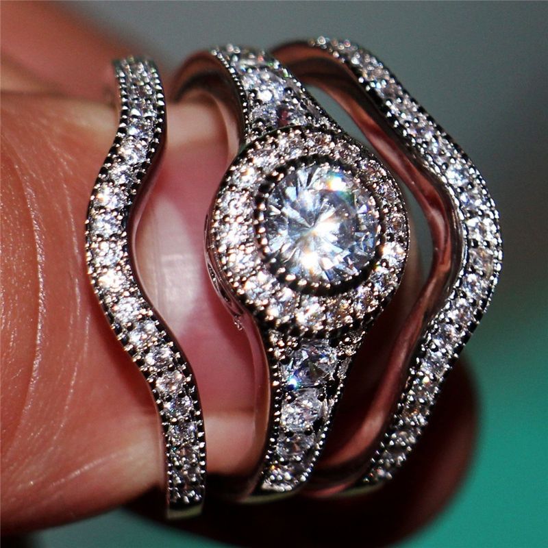 Trendy Jewelry New Three-Piece Combination Women's Couple Ring Set_voghion.com