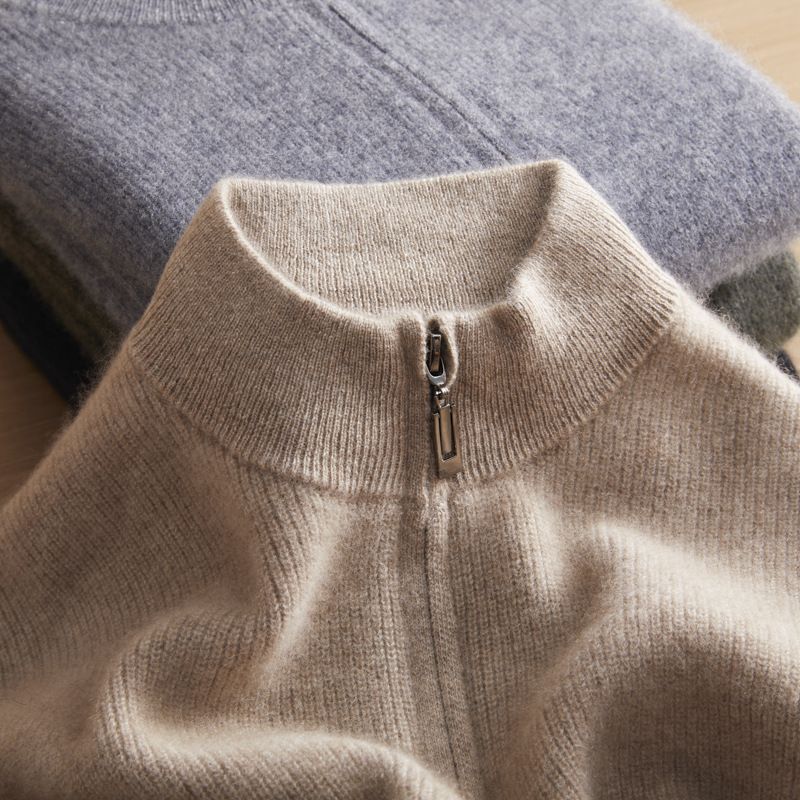 Autumn Winter New 100 Pure Cashmere Men's Thick Sweater With Loose And Slimming Top Ide, Casual Half Zipper_voghion.com