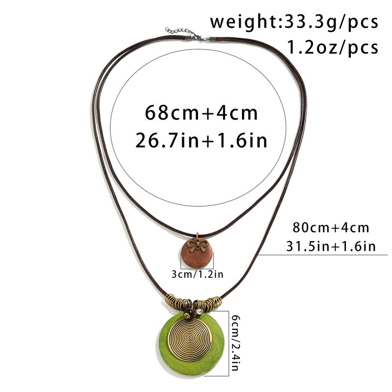 Salircon Vintage ronde chip houten hanger Boho leer wax lijn multi metalen ring ketting dames zomer strand sieraden_voghion.com