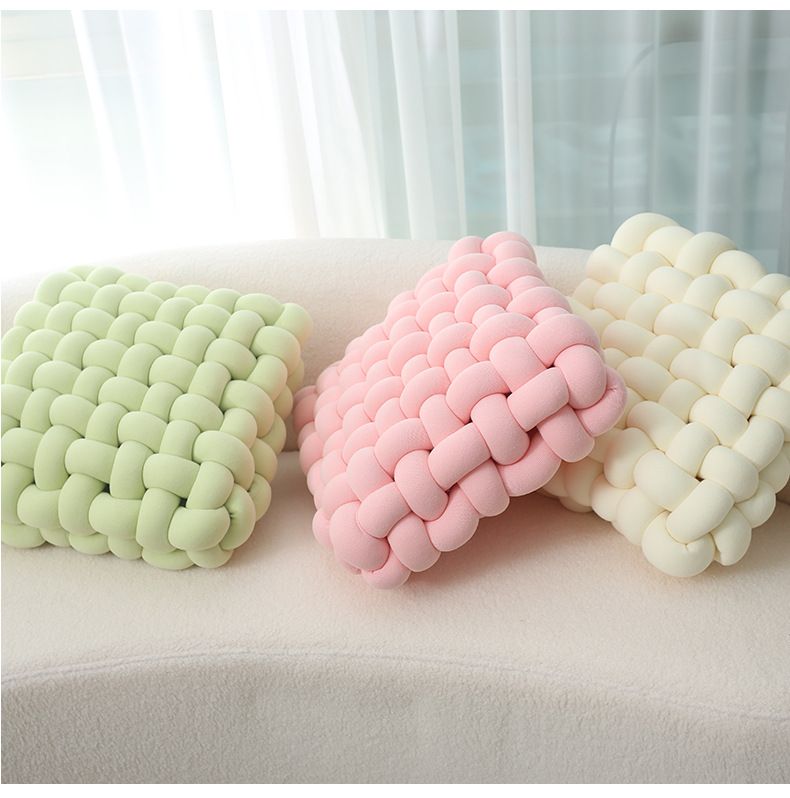 Cuscino quadrato lavorato a maglia minimalista giapponese - Cuscino in lana dai toni neutri per schienale del divano, sedia da pranzo e seduta da meditazione_voghion.com