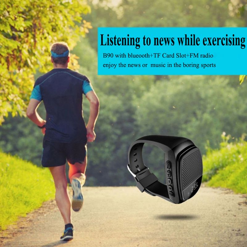 B90 Running Wrist Hand Buetooth Watch Portable Loudly Speaker Sports Music FM Radio Support 8GB 16GB TF Memory Card_voghion.com