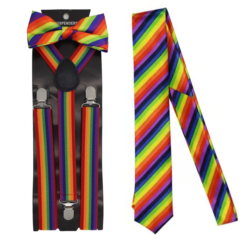 Cravatta arcobaleno a righe a sei colori e sette colori con cerniera elastica alla moda disponibile all'ingrosso casual versatile_voghion.com