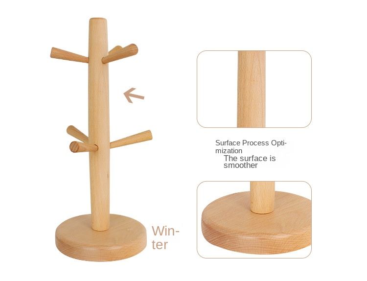 Portabicchieri in legno a sei artigli in stile giapponese, creativo portabicchieri in legno di faggio, portabicchieri per acqua domestica e portabicchieri_voghion.com