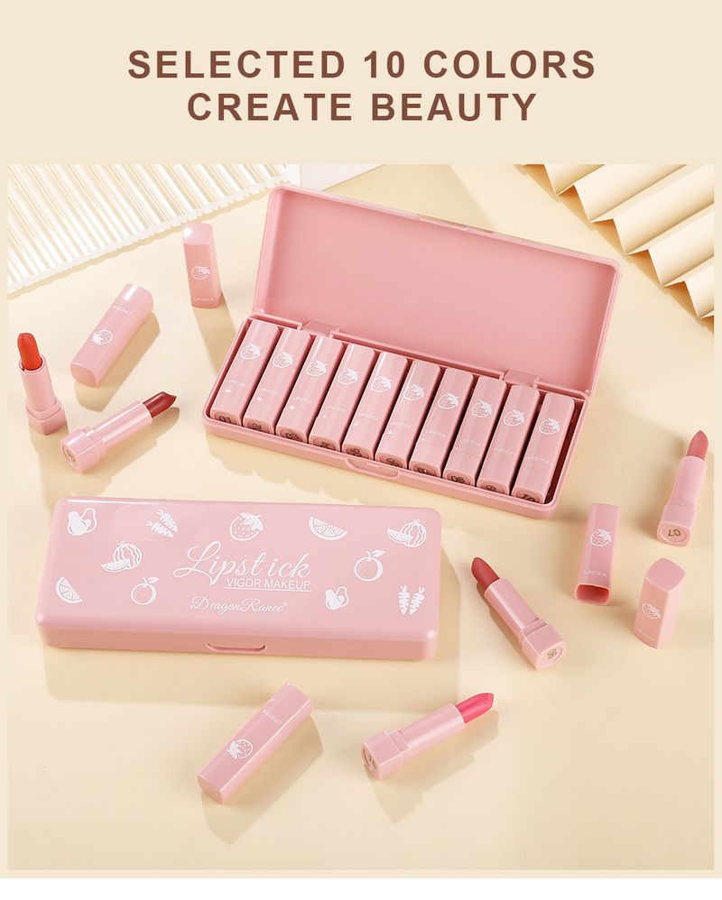 10-delt mini lyserød læbestift gavesæt - lille læbestiftprøveæske med frugtduft_voghion.com