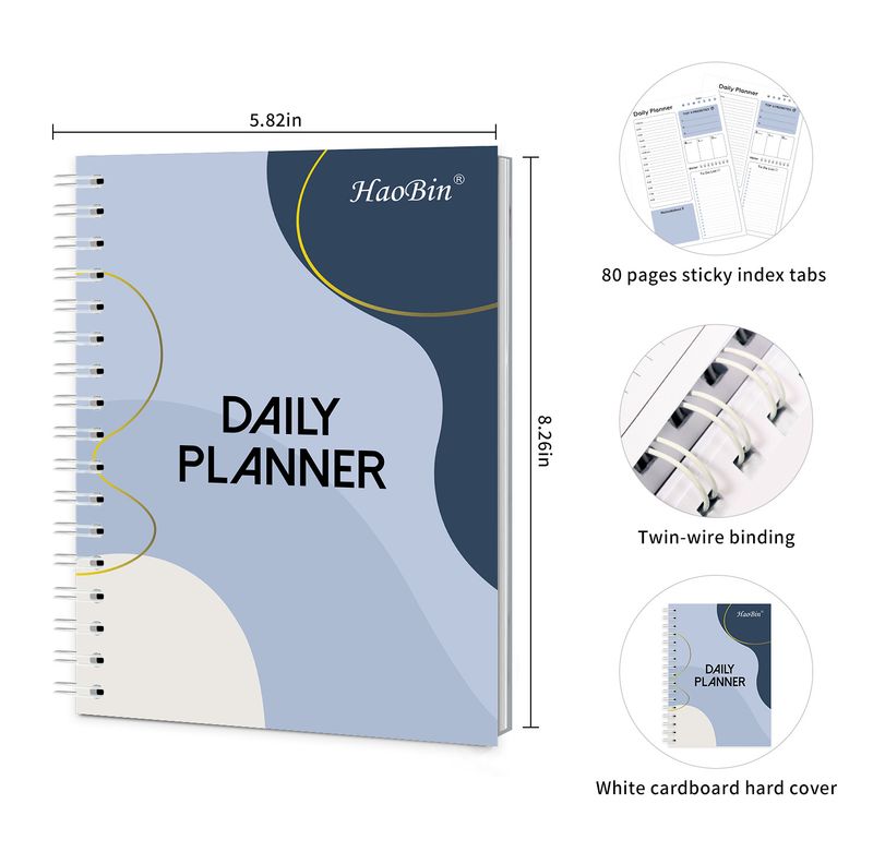 H&B A5 Spiral Notebook - 80 Sheets 100g Paper, Weekly Planner & To-Do List Journal, Blue Cover_voghion.com