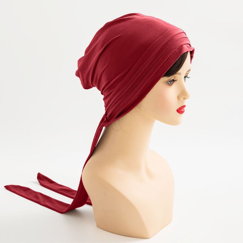 Cappello musulmano a forma di turbante a coda lunga a quattro strisce di canapa di cristallo di colore solido, cappello religioso streamer da donna_voghion.com