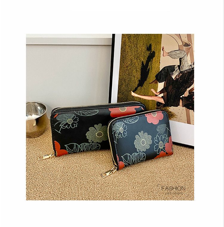 Torebki damskie Portfel Damska modna torebka wieczorowa z nadrukiem kwiatowym Wersja damska Portfel PU o dużej pojemności, etui na karty, portmonetka na monety_voghion.com