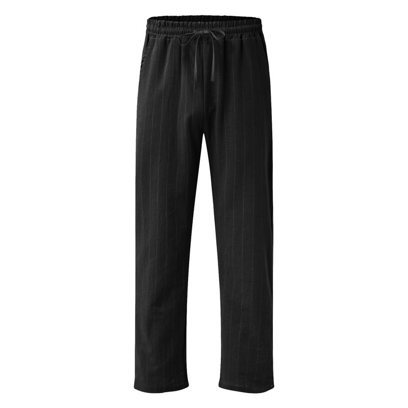 Nuovi pantaloni da uomo a righe verticali con coulisse elastica in vita in cotone e lino pantaloni casual da spiaggia_voghion.com