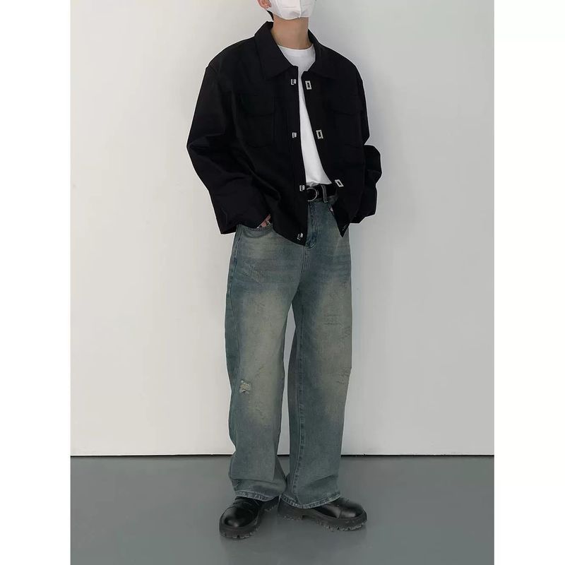 Jachetă de primăvară și toamnă cu cataramă metalică, cu un aspect de înaltă calitate, stil matur simplu și ușor, potrivită pentru o jachetă casual și cu umeri lejeri_voghion.com