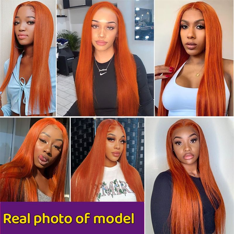 IAMVIP Transparent Wig For Women Ginger Orange 13x6 Wigs Bone Straight 13x4 Human Hair Lace Front Wi_voghion.com
