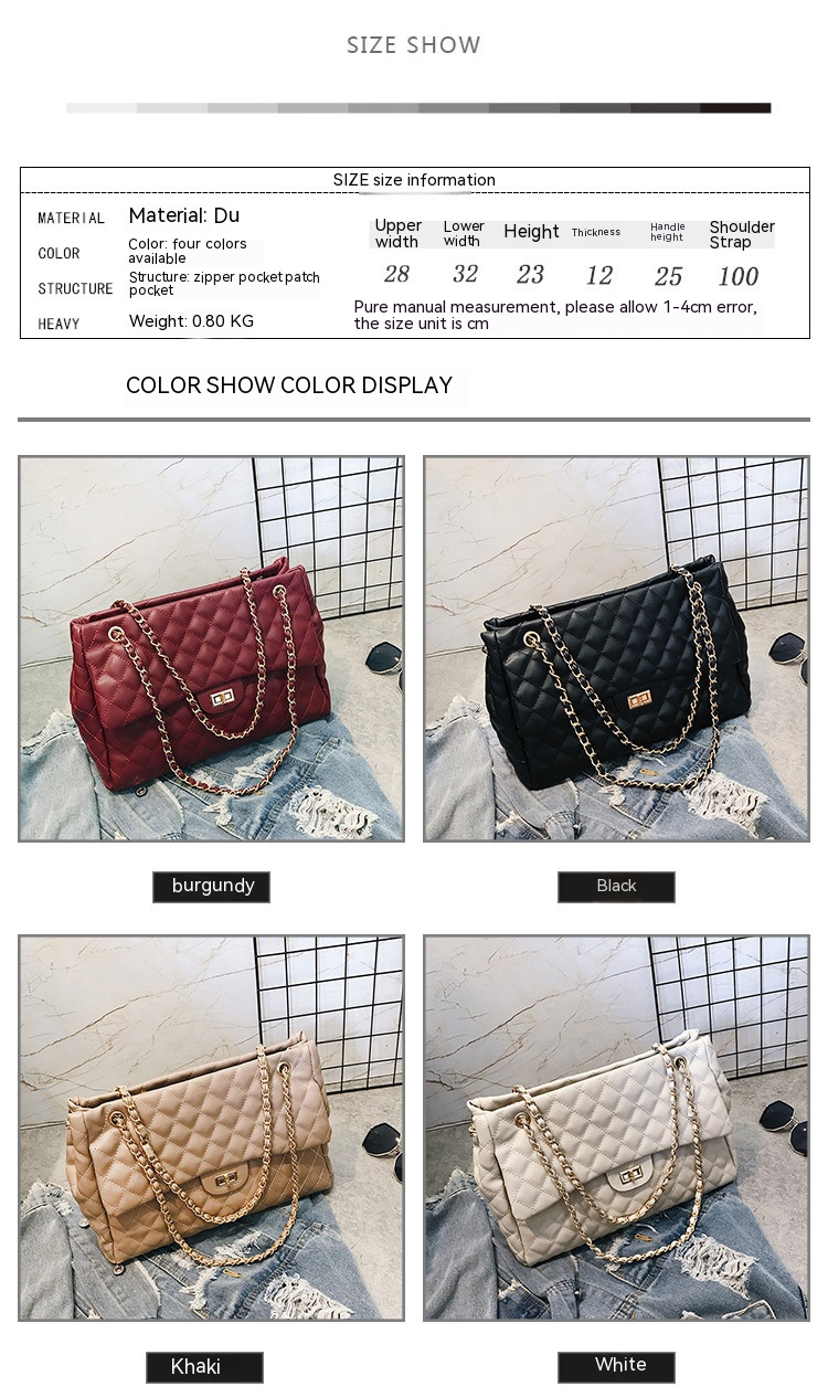 Big Bag Women's 2023 New Trendy Lingge Chain Bag Korean Version One Shoulder Crossbody Bag Fashion Embroidery Handbag_voghion.com