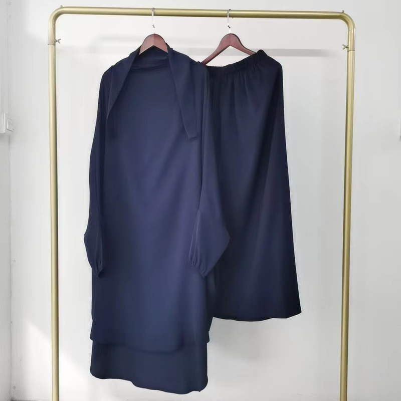 Damen-Anzug aus dem Nahen Osten, einfarbig, zweiteiliger Anzug mit Seitentaschen und Kapuze_voghion.com