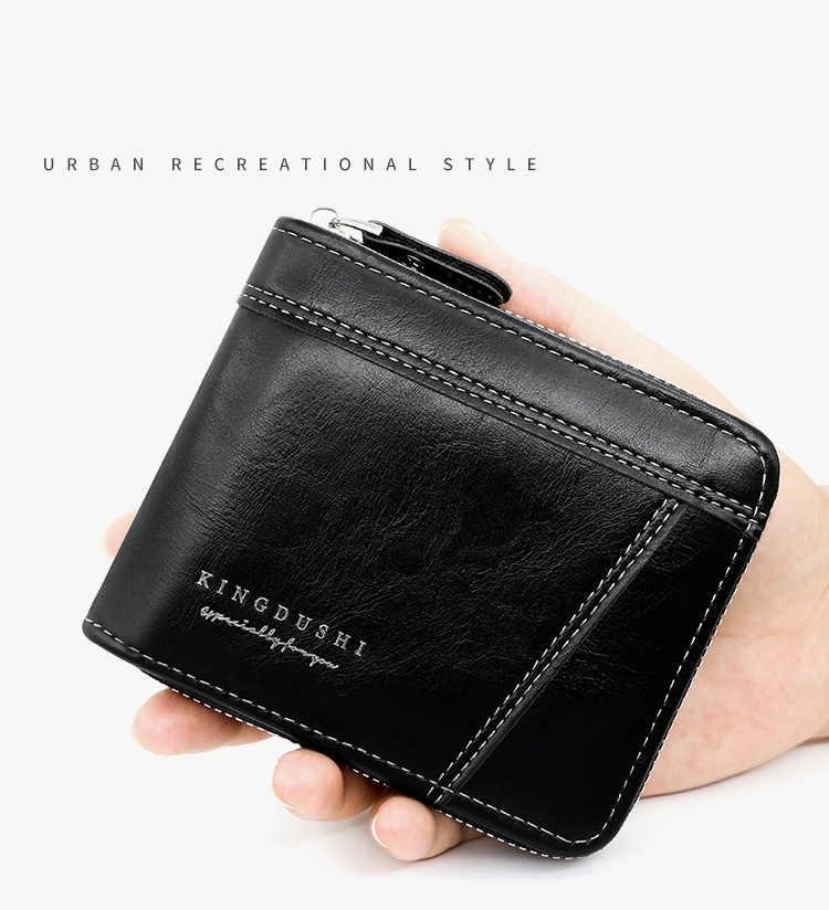 New Men's Short Wallet Horizontal Zipper Money Clip Fashion Casual Large Capacity Multi-card Money Clip_voghion.com