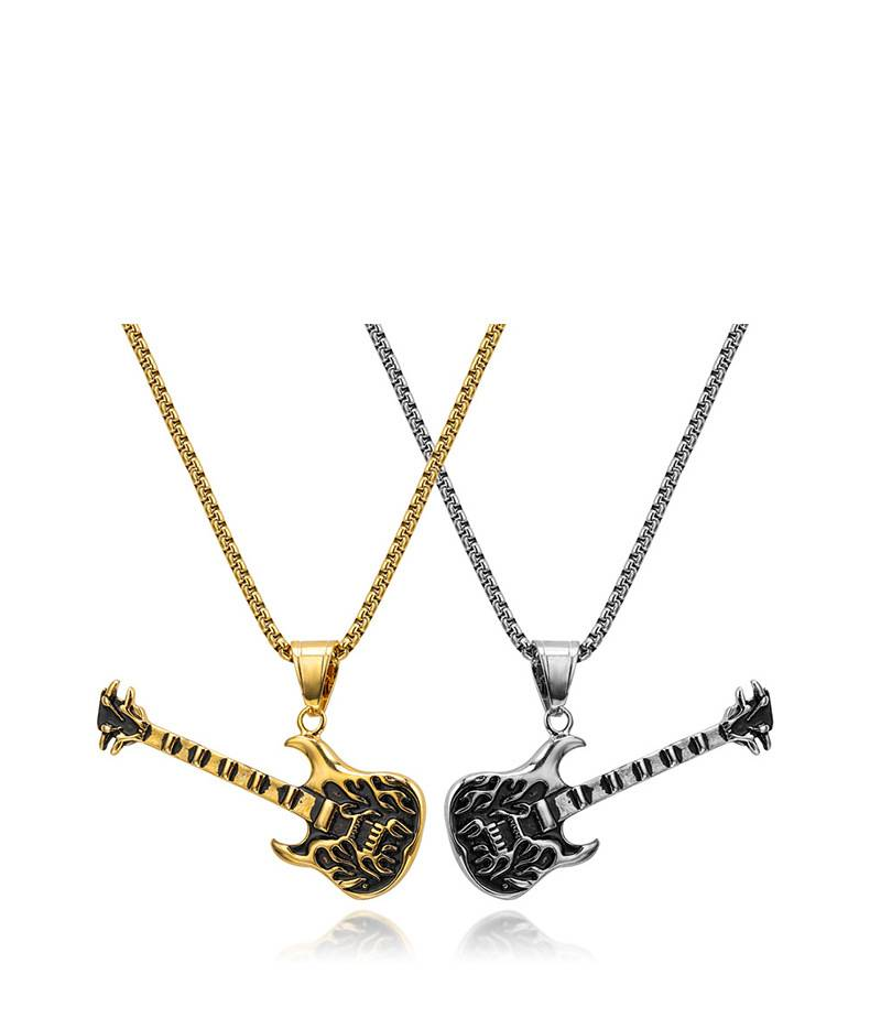 Europeisk stil gitarrhalsband herr rostfritt stål rockgitarrinstrument hänge halsband hiphop kedja smycken gåva_voghion.com