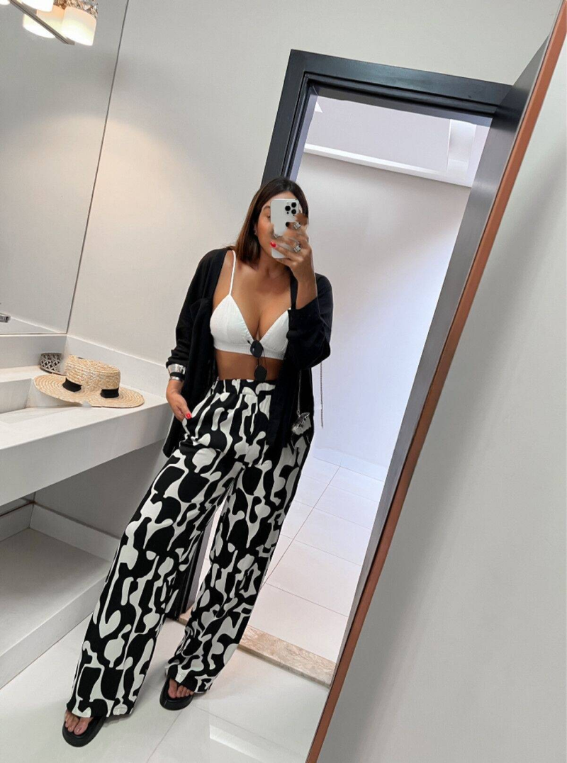 High Waist Printed Long Pants_voghion.com