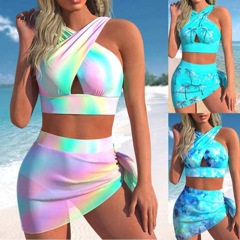 2024 New Split Swimsuit Women's Gradient Sexy High Waist Open Back Tie Dyed European and American Swimsuit_voghion.com