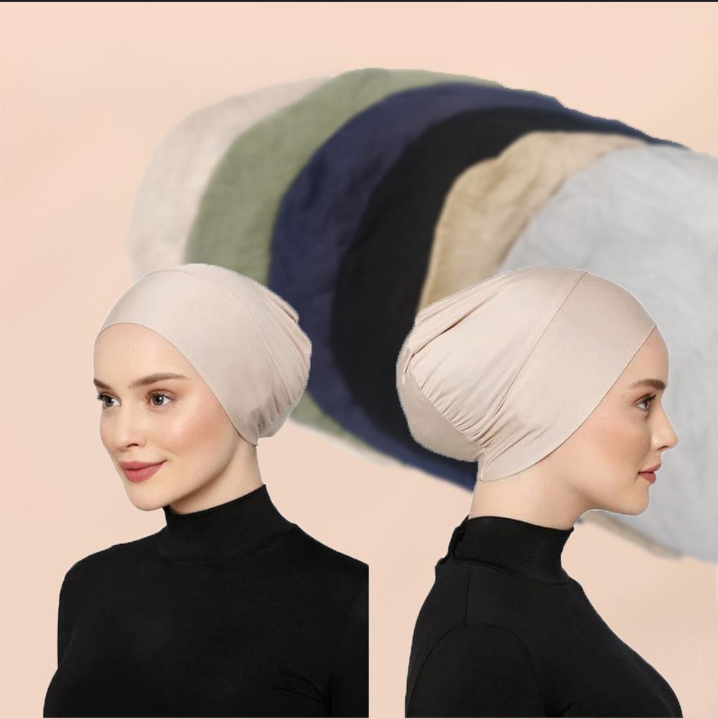 Hijab de color sólido para mujer, de algodón mercerizado modal, con base elástica, transpirable, cómodo, para la cabeza_voghion.com