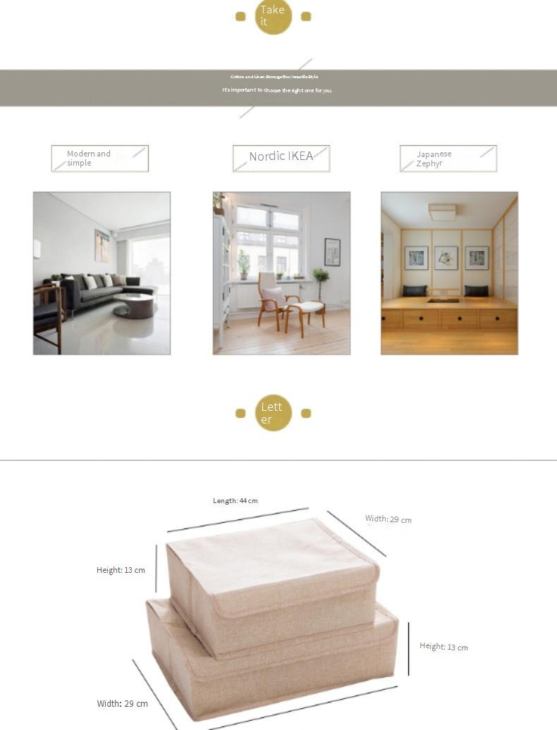 Boîte de rangement pliable et lavable en coton et lin pour sous-vêtements, résistante à l'humidité, à compartiments multiples, pour chaussettes, grand tiroir_voghion.com