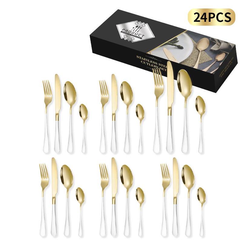 Juego de cubiertos premium de acero inoxidable 1010 de 24 piezas: 4 piezas principales, cuchillo, tenedor y cuchara, en una caja de regalo minimalista._voghion.com