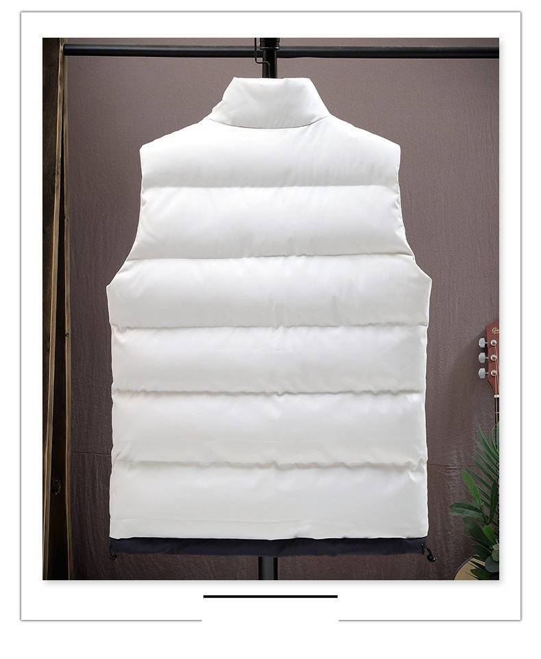 Chaleco informal holgado de poliéster con cuello alto para hombre, color liso, ideal para combinar en invierno._voghion.com