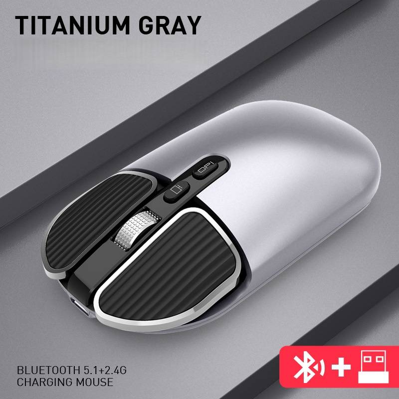 Wireless Bluetooth Dual-Mode Mouse With Silent Click & 4-Way Scroll, Ergonomic Design, 2400DPI, Compatible With Laptop/PC_voghion.com