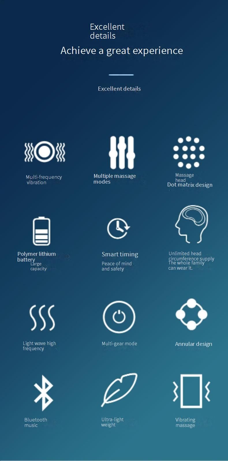 Masseur de tête Bluetooth intelligent avec musique – Rechargeable, multi-mode, relaxation du cuir chevelu pour soulager le stress et favoriser un sommeil profond_voghion.com