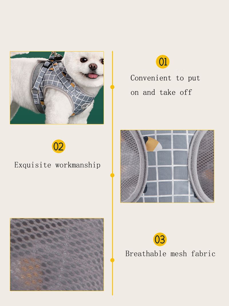 1 Set Of Reflective Plaid Pet Harness & Leash Set - Vest-Style, Breathable, Best-Selling Pet Supplies For Dogs & Cats_voghion.com