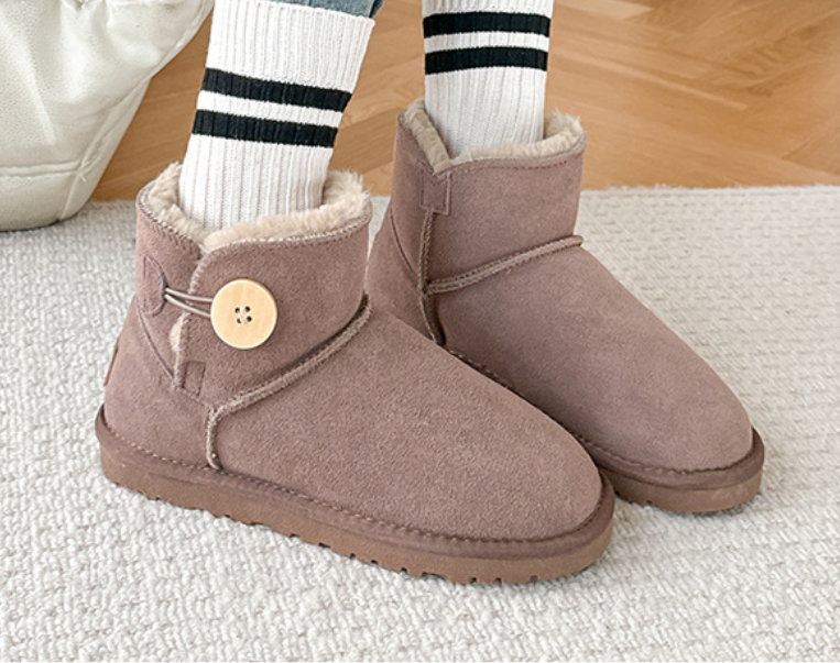 Bottes de neige courtes en cuir de vache pour femmes, doublées de polaire, épaisses, chaudes, coupe-bas, en coton, antidérapantes, en peau de mouton_voghion.com