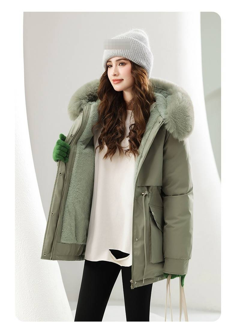 Women's Winter Parka Coat With Rabbit Fur Hood - Long Lined Jacket For Cold Weather, Plus Size Available In Black, Beige, Brown, Green, Khaki_voghion.com