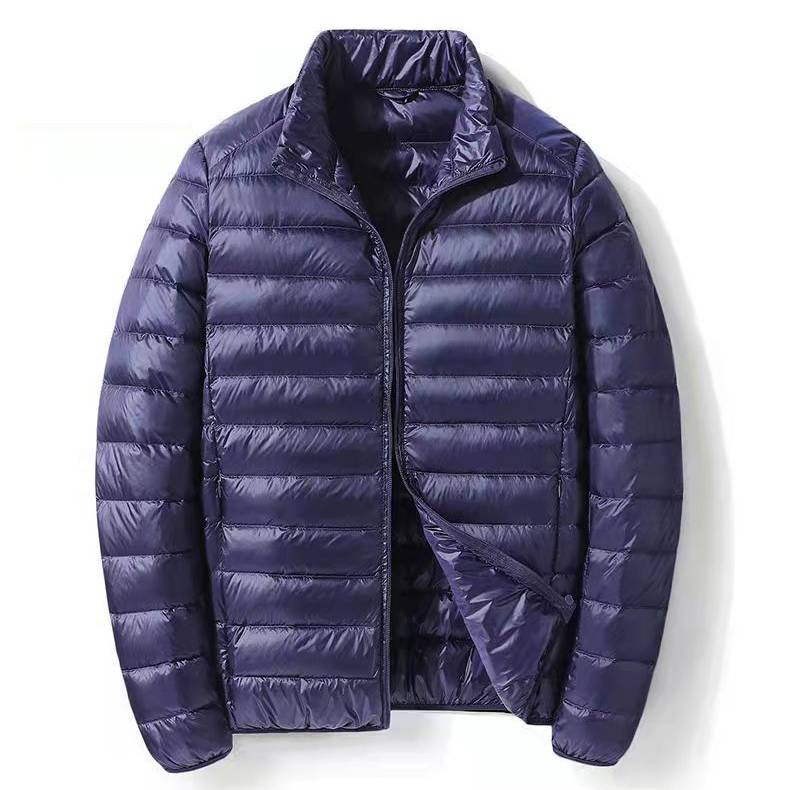 Men's Lightweight Down Jacket, Short Stand Collar White Duck Down Coat, Breathable Windproof Slim Fit Puffer Jacket For Commuting & Daily Wear_voghion.com