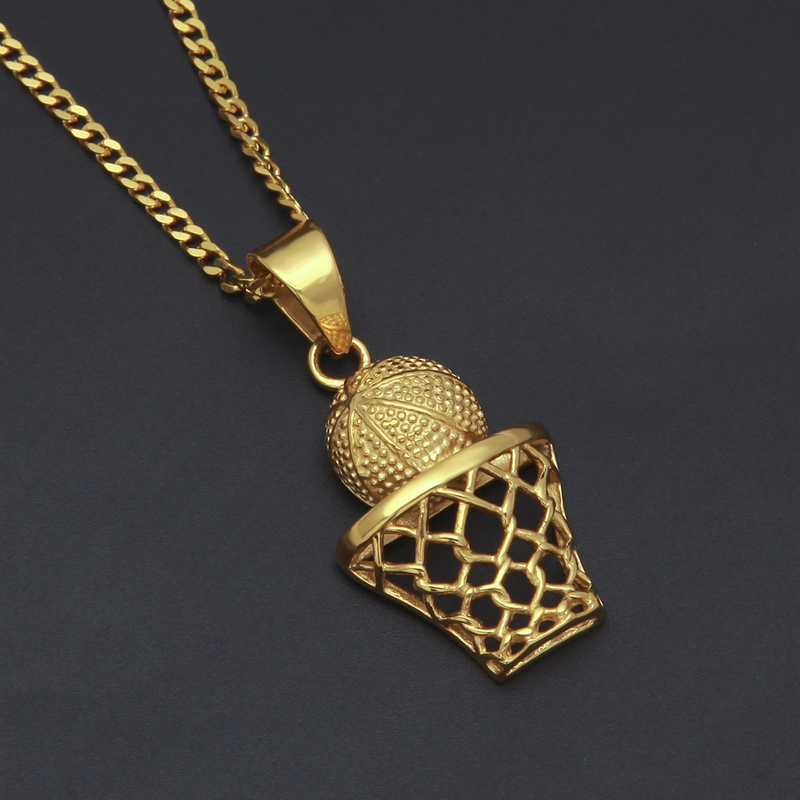 Men's Jewelry Basketball Hoop Pendant Necklace Stainless Steel Cuban Chain Hip Hop Jewelry For Men Trendy Gift Idea Vacuum Plating Jewelry_voghion.com