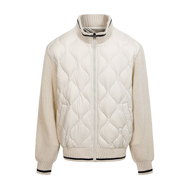 Men's Lightweight Down Jacket – Feather Filling Coats, Slim Fit, Black/Beige/Blue Men's Clothing_voghion.com