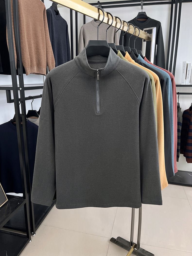 boy Men's Thermal Base Layer Trendy Versatile Top Autumn Winter New Stand Collar Half-Zip Long Sleeve Derong Sweatshirt_voghion.com