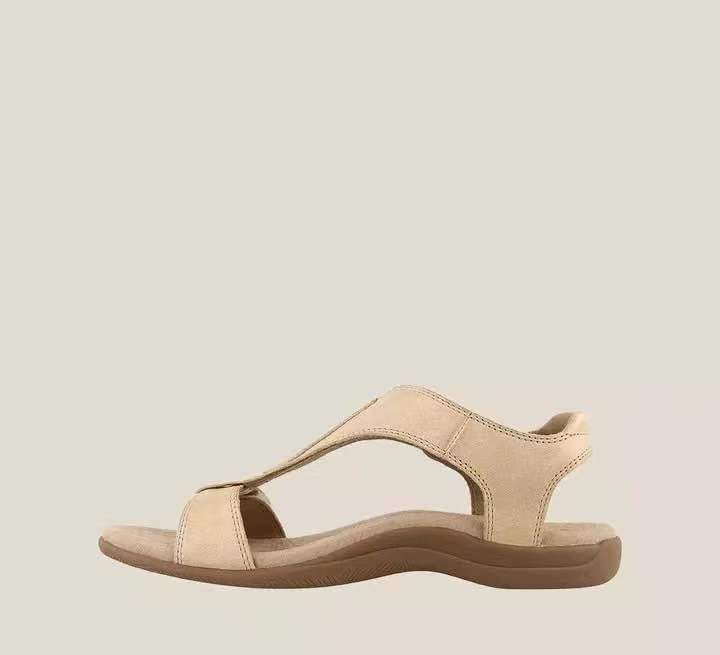 Women's Shoes Summer Flat Arch Massage Velcro One Word Casual Beach Sandals_voghion.com