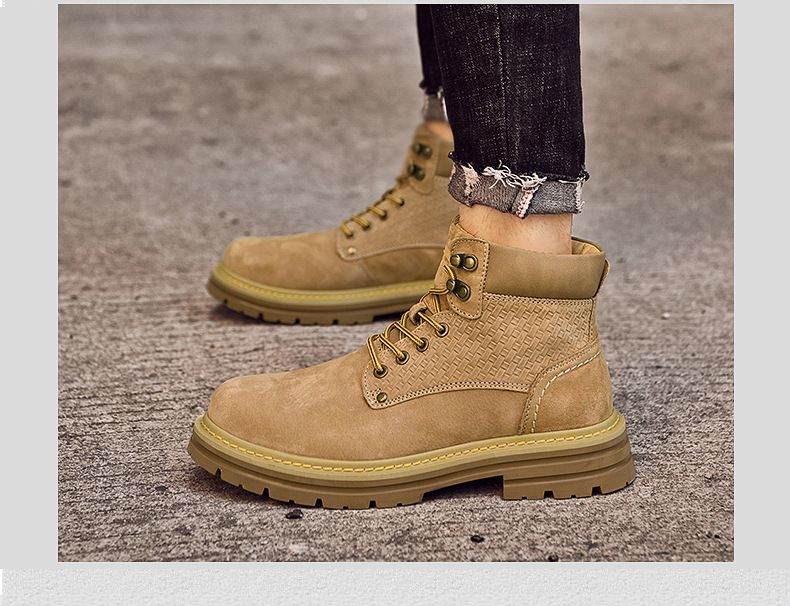 Unisex-Arbeitsstiefel aus echtem Schweinsleder – Martin-Stiefel mit dicker Sohle und halbhoher Wadenhöhe für Männer und Frauen (Gelb, Größen 35–44)_voghion.com