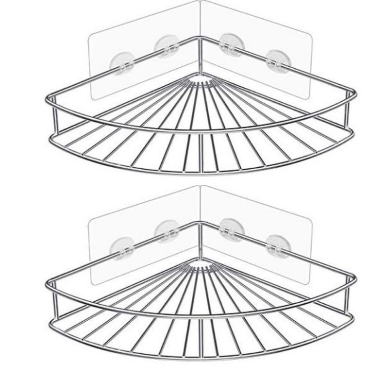 Portaoggetti adesivo in acciaio inox | Senza fori | Porta articoli da toeletta per il bagno | Set da 2_voghion.com